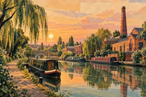 Painted interpretation of Hillingdon's canal